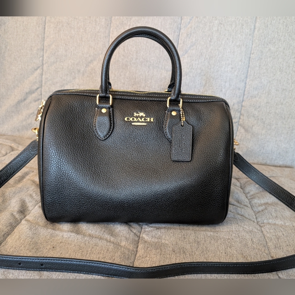 Coach Large Rowan Black Pebbled Leather